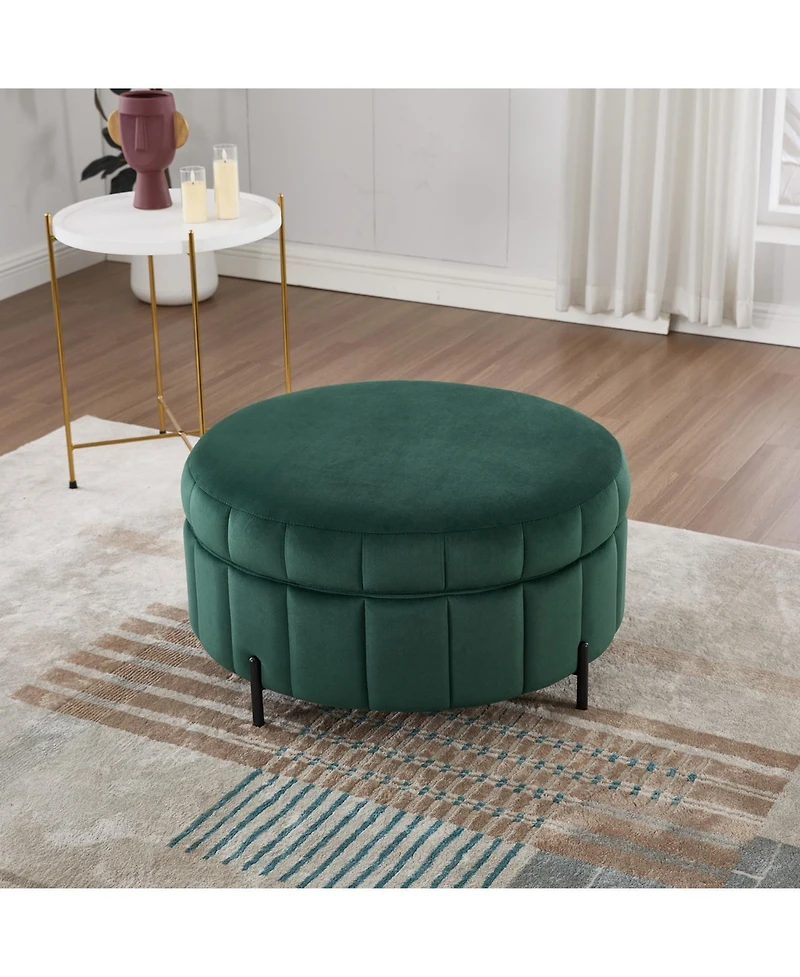 Streamdale Furniture 31.5" Green Velvet Storage Ottoman with Reversible Lid