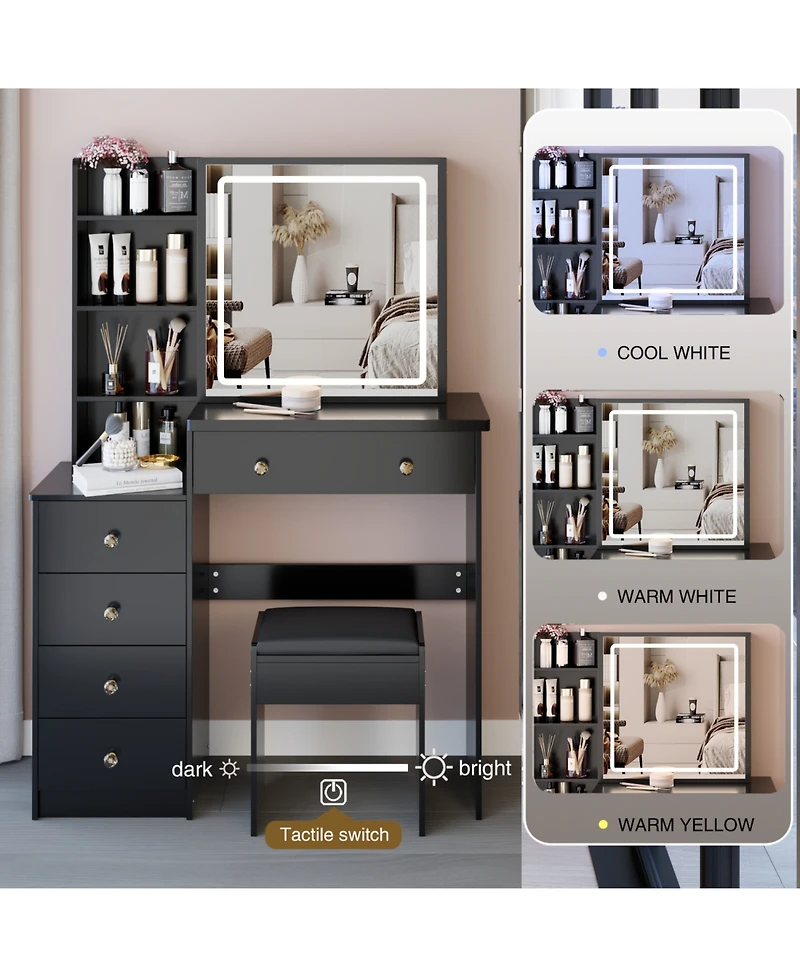 Streamdale Furniture 37" Led Mirror Vanity Table with Stool