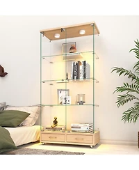 Streamdale Furniture Modern Glass Display Cabinet w/ Drawers & Led Lights