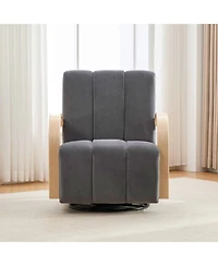 Streamdale Furniture Streamdale 30.7" Swivel Accent Chair - Channel Tufted, Solid Wood Arms - Charcoal