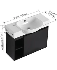 Streamdale Furniture 26" Wall-Mount Vanity, Ceramic Sink, Soft-Close, Dark Oak