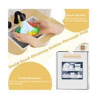 Hongge Kids Wooden Play Kitchen Set with Storage and Accessories for Imaginative Cooking