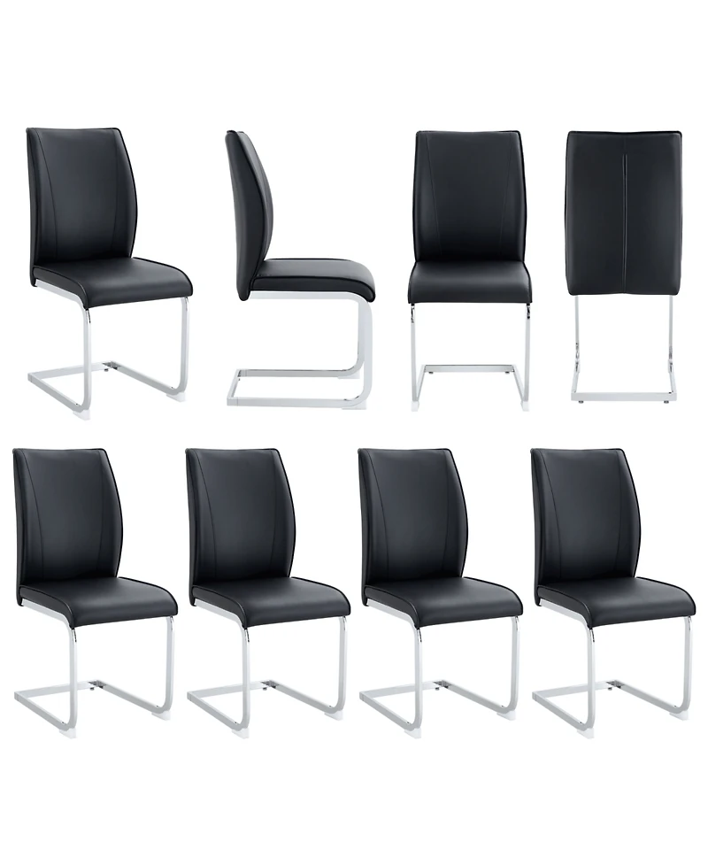 Streamdale Furniture Arch Dining Chairs - Black Pu, Silver Legs (Set of 8)