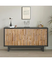 Streamdale Furniture Natural Wood Geometric 4-Door Storage Cabinet