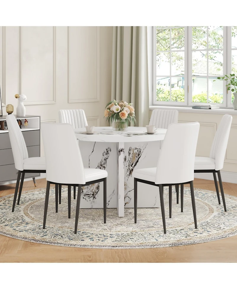 Streamdale Furniture 7-Piece Dining Set 42" Round Table & 6 Upholstered Chairs