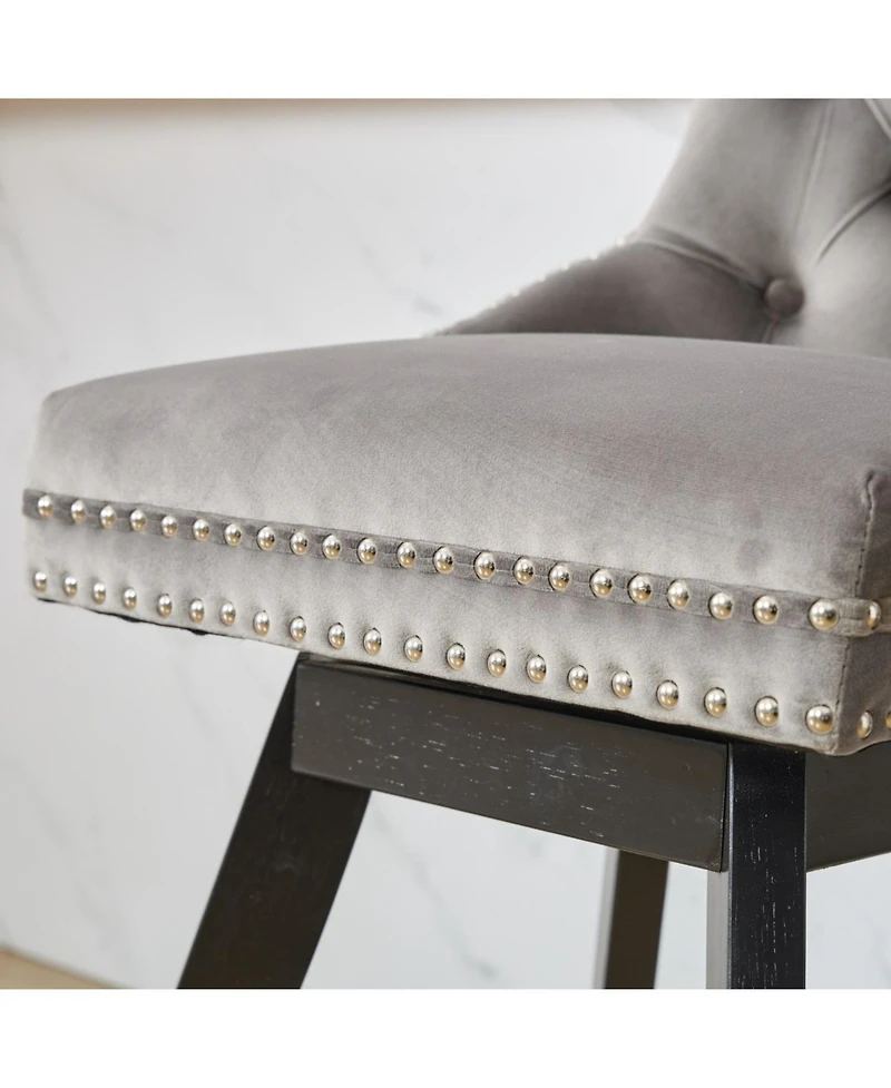 Streamdale Furniture Gray Velvet Swivel Barstools Button Tufted Set of 2