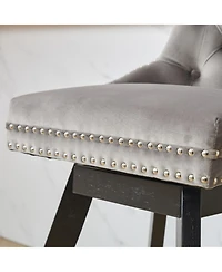 Streamdale Furniture Gray Velvet Swivel Barstools Button Tufted Set of 2