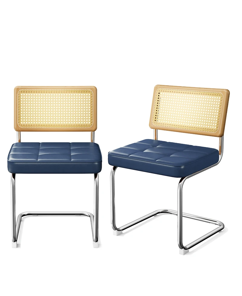 Streamdale Furniture Rattan Dining Chairs (Set of 2) Blue Faux Leather