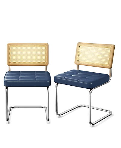 Streamdale Furniture Rattan Dining Chairs (Set of 2) Blue Faux Leather