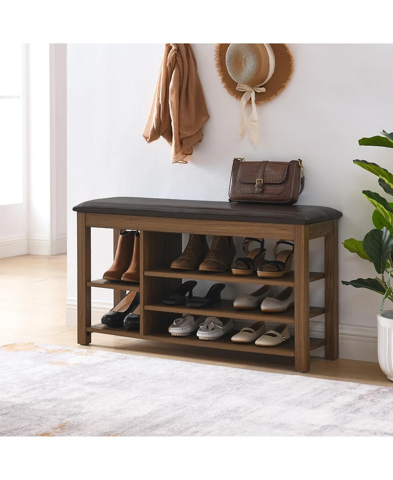 Streamdale Furniture Adjustable Rubberwood Shoe Bench with Storage & Comfort Seat - Brown