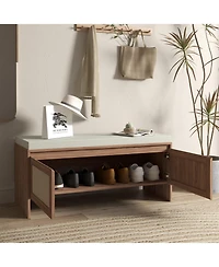 Streamdale Furniture Rattan Storage Bench with Cushion & Shoe Cabinet - Natural Finish