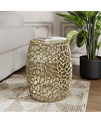 Streamdale Furniture Streamdale Aluminum Drum End Table with Intricate Design-Gold