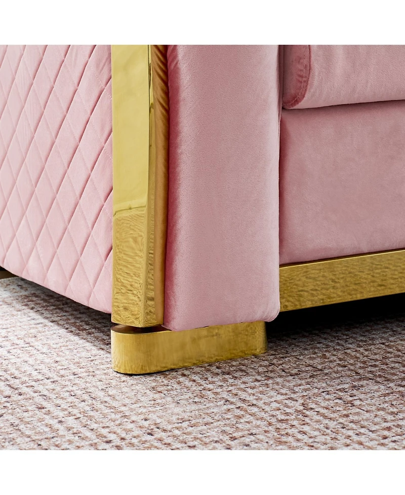 Streamdale Furniture L-Shaped Chesterfield Velvet Sectional Sofa, Gold Accents, 5 Pillows