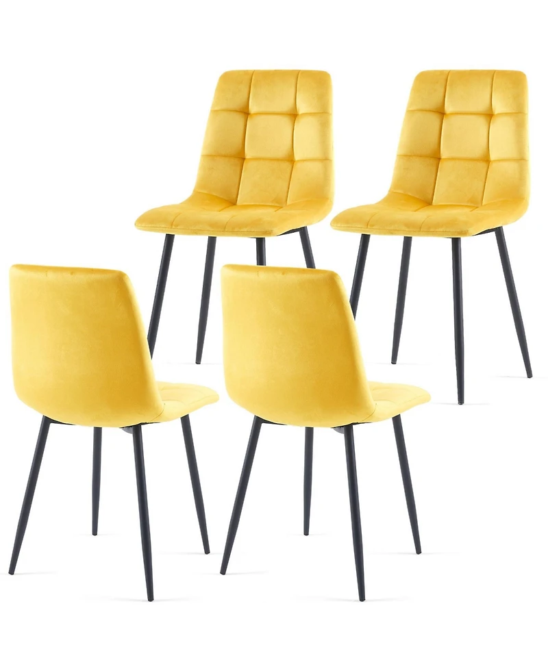 Streamdale Furniture Mid Century Modern Yellow Velvet Dining Chairs Set Of 2 For Kitchen, Living Room
