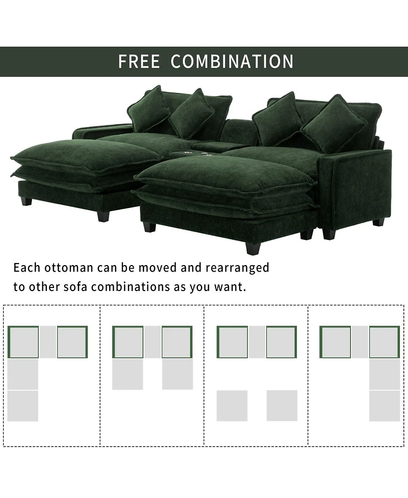 Streamdale Furniture 111" Chenille Sectional Sofa w/ Ottomans, Usb, Cup Holders & Storage