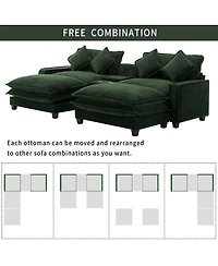 Streamdale Furniture 111" Chenille Sectional Sofa w/ Ottomans, Usb, Cup Holders & Storage