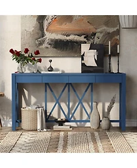 Streamdale Furniture 60" Acacia Console Table - Crisscross Design & 4 Drawers