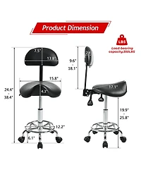 Streamdale Furniture Ergonomic Saddle Stool with Back & Foot Rest, Rolling Adjustable Swivel Chair