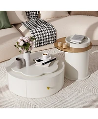 Streamdale Furniture Modern Round Coffee Table Set, Rotatable Top & Drawers