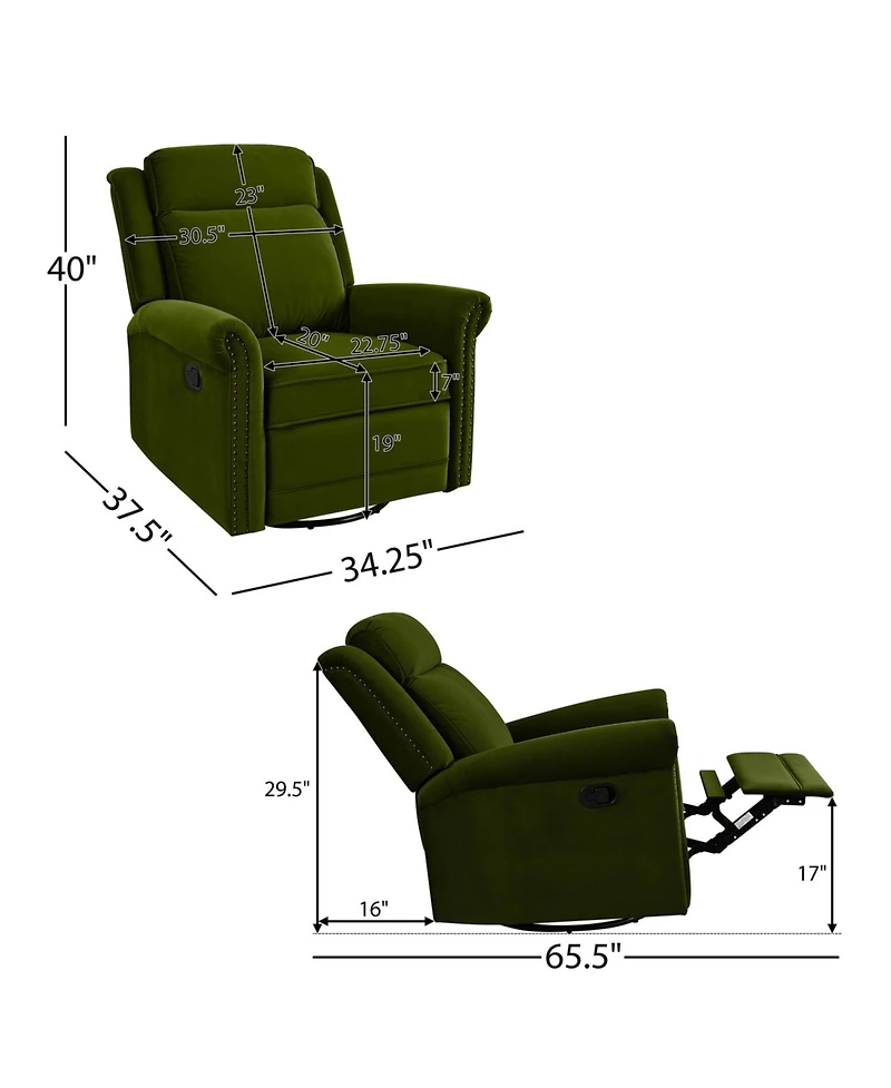 Streamdale Furniture Streamdale 360 Swivel Rocking Recliner, Adjustable Back