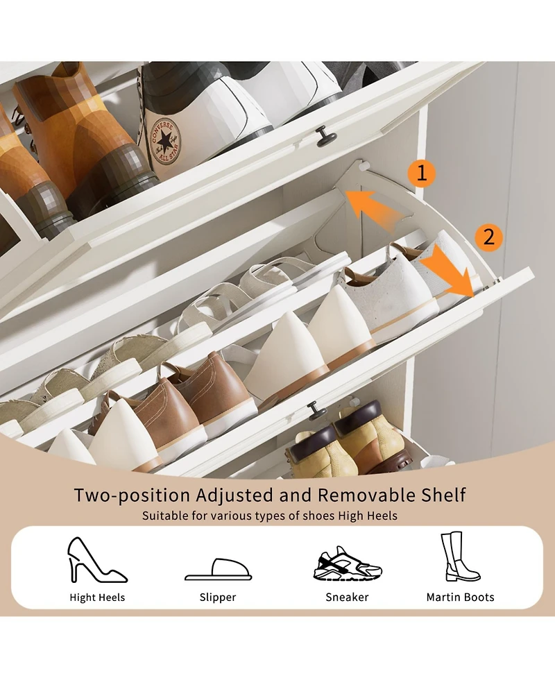 Streamdale Furniture Narrow Shoe Cabinet with 3 Flip Drawers