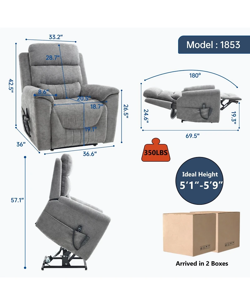 Streamdale Furniture Power Lift Recliner, 350 Lbs, Massage & Heat