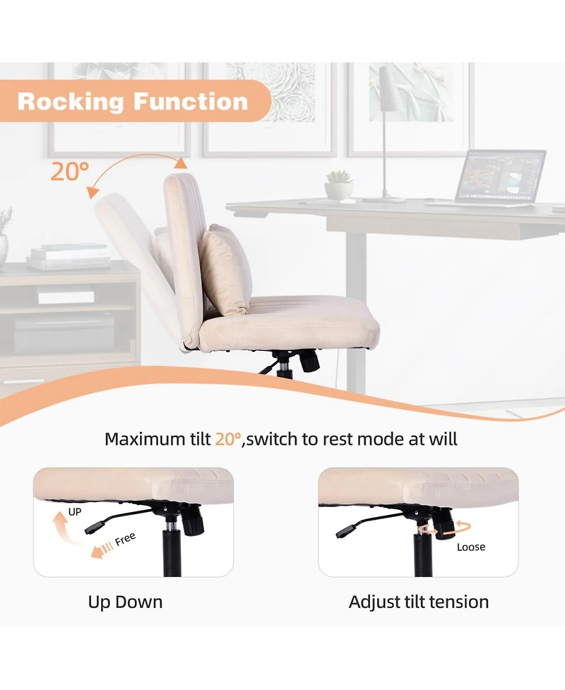 Streamdale Furniture Velvet Criss Cross Armless Office Chair with Wheels