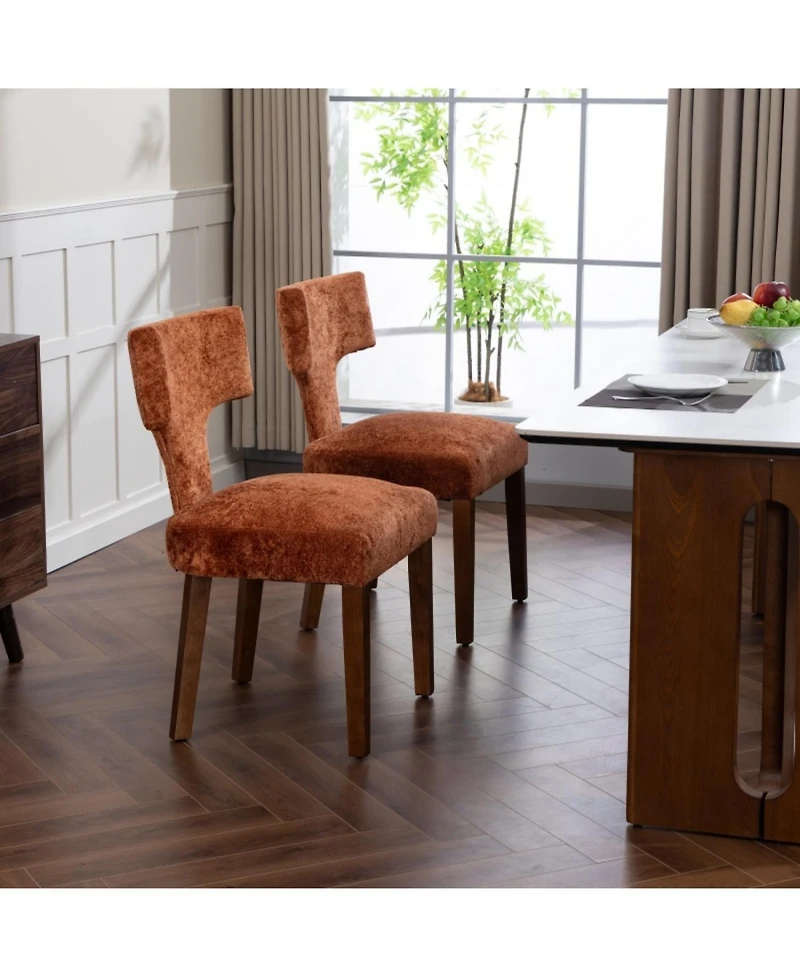 Streamdale Furniture Mid Century Modern Dining Chairs (Set of 2), Orange Linen Fabric