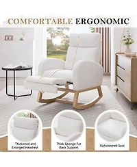 Streamdale Furniture Teddy Fabric Leisure Rocking Chair with Adjustable Footstool White