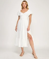 Trixxi Juniors' Sweetheart Neck Puff-Sleeve Ruched Waist Midi Dress