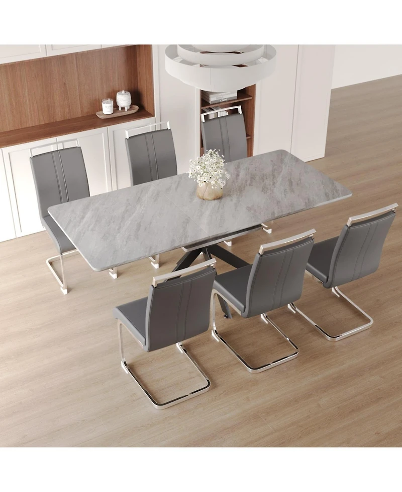 Streamdale Furniture Extendable Dining Table Set for 6-8 with Upholstered Chairs