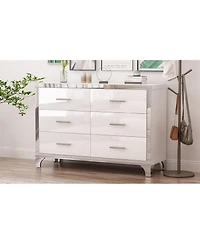 Streamdale Furniture Elegant High Gloss Dresser with Metal Handle, Mirrored Storage Cabinet 6 Drawers