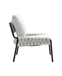 Streamdale Furniture Modern Accent Chair with Braided Upholstery and Metal Frame, Comfortable Armchair for Living Room (Beige