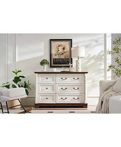 Streamdale Furniture Farmhouse 6-Drawer Wooden Chest Rustic Storage Dresser