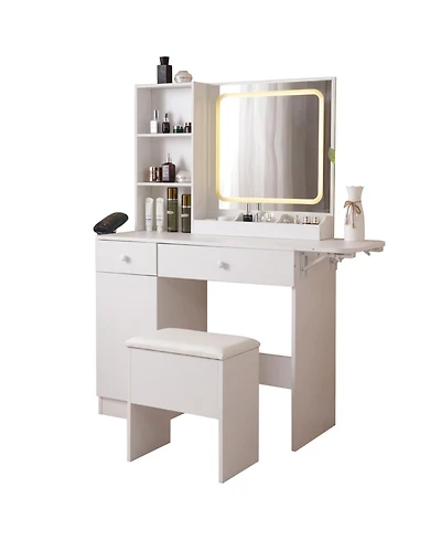 Streamdale Furniture Vanity Desk with Lighted Mirror and Storage, Adjustable Lighting, 3 Drawers, Cabinet