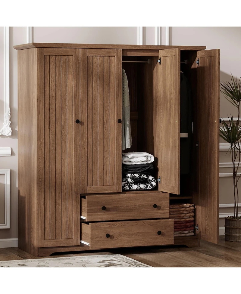 Streamdale Furniture 4 Door Wardrobe Armoire Closet with 2 Drawers