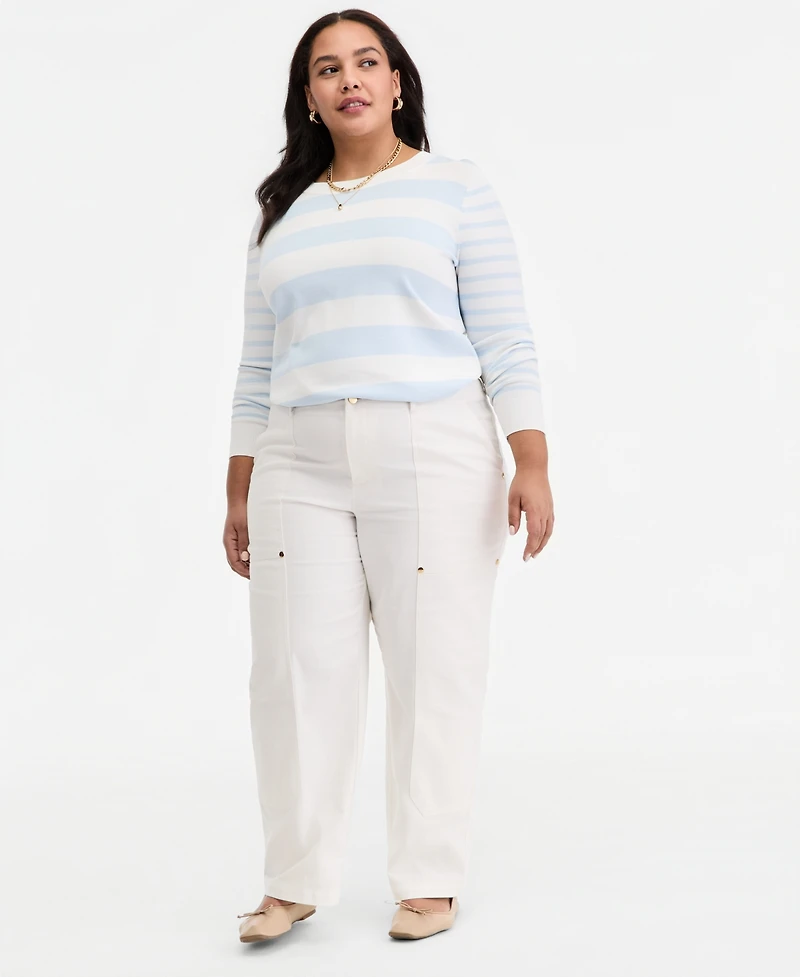 On 34th Trendy Plus Striped Long-Sleeve Sweater, Macy's Exclusive