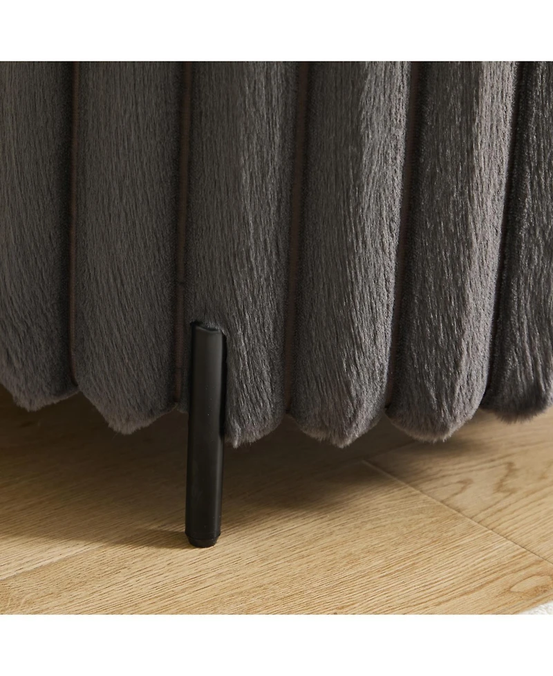 Streamdale Furniture Upholstered Round Pouf Ottoman with Metal Legs - Charcoal