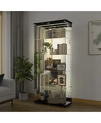 Streamdale Furniture Tempered Glass Display Cabinet w/ Led, Lock, Mirror Back.