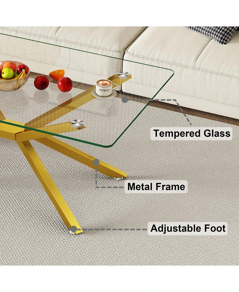 Streamdale Furniture Clear Glass Coffee Table with Gold Legs