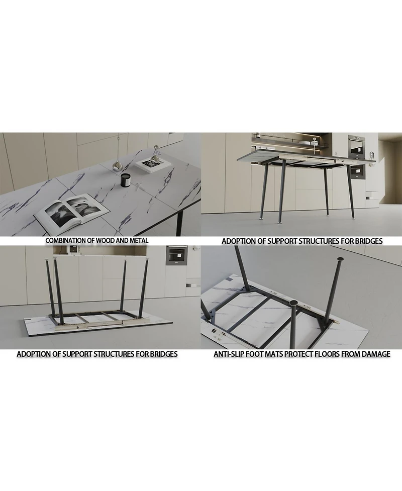 Streamdale Furniture Streamdale Extendable White Dining Table & Brown Suede Chair Set (4-Piece