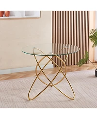 Streamdale Furniture Modern Glass Dining Table with Golden Metal Legs