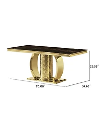 Streamdale Furniture Gold Stainless Steel Dining Table, Black Glass Top