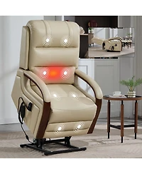 Streamdale Furniture Power Beige Leatheraire Lift Recliner, Heat & Massage
