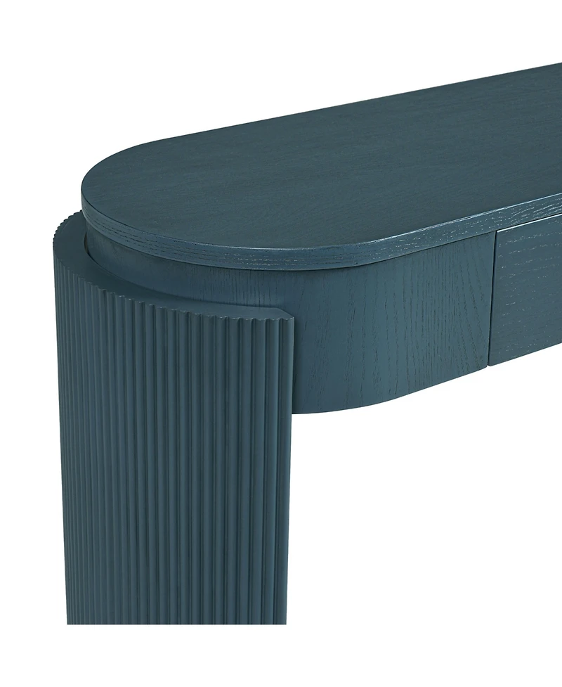 Streamdale Furniture Navy Oval Console Table with Fluted Design & 2 Drawers