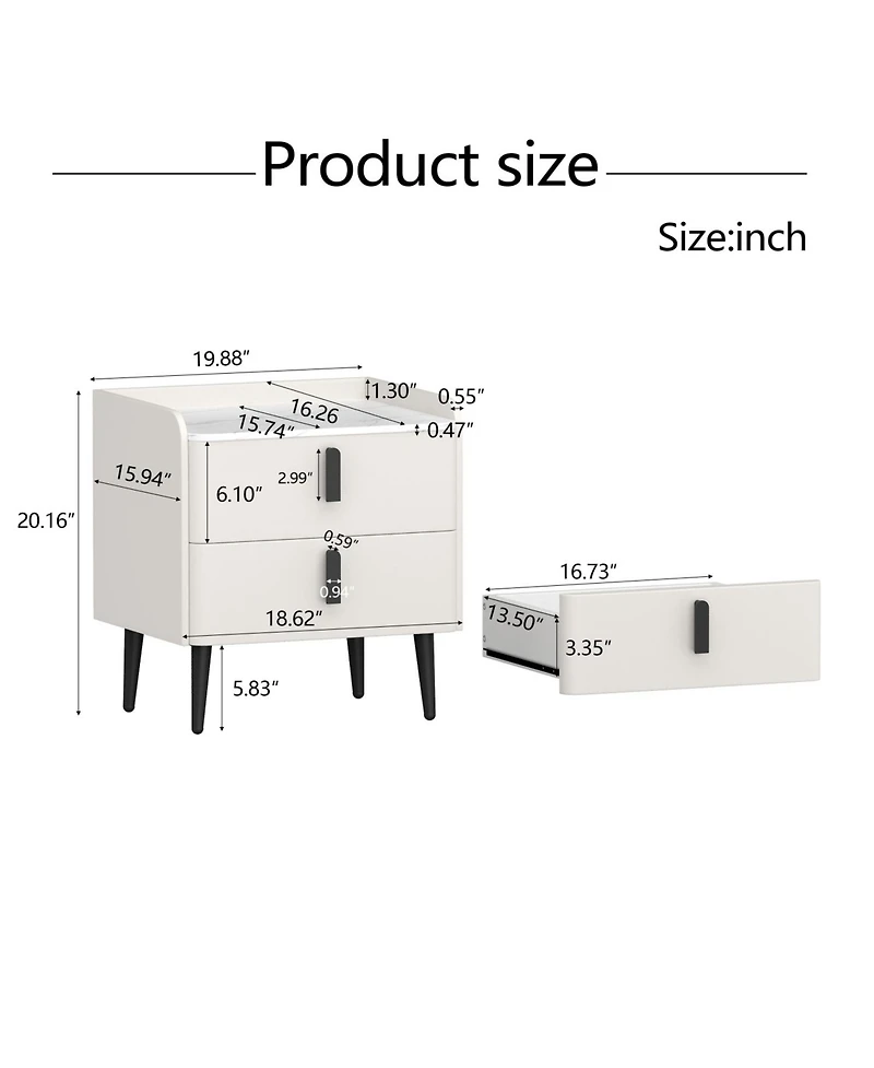 Streamdale Furniture Streamdale Gray Nightstand with Marble Top & 2 Drawers