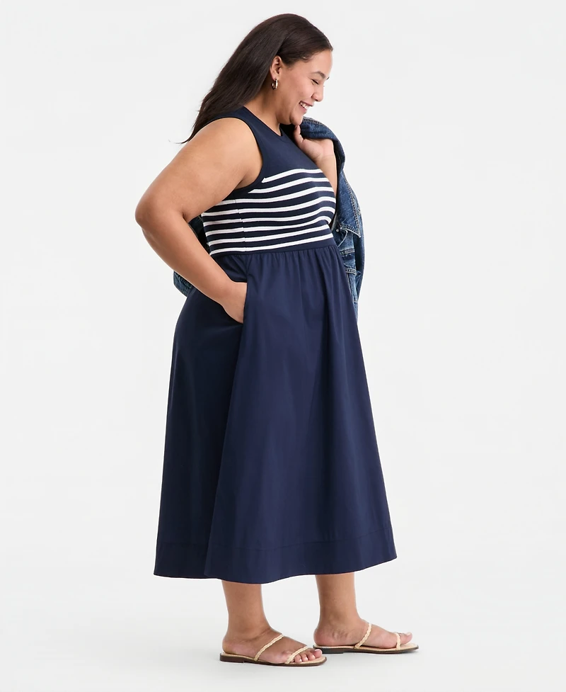On 34th Trendy Plus Mixed-Media Striped Midi Dress, Macy's Exclusive