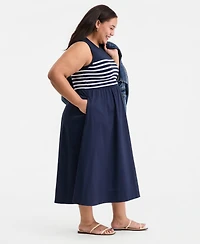 On 34th Trendy Plus Mixed-Media Striped Midi Dress, Macy's Exclusive