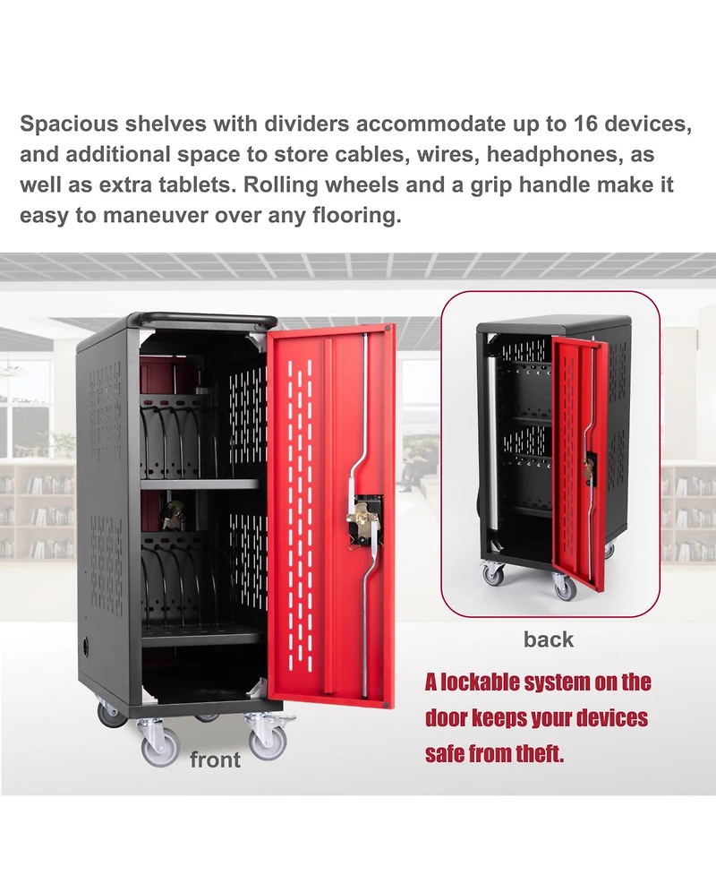 Streamdale Furniture 16 Bay Mobile Charging Cart for Chromebook/Tablet/Laptop.