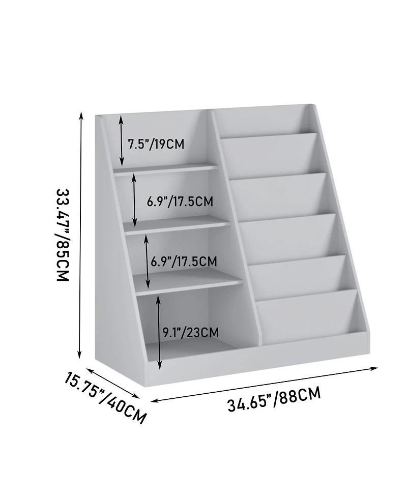 Streamdale Furniture Kids Bookshelf Toy Storage Organizer, 4 Tier Wooden Bookcase, Gray